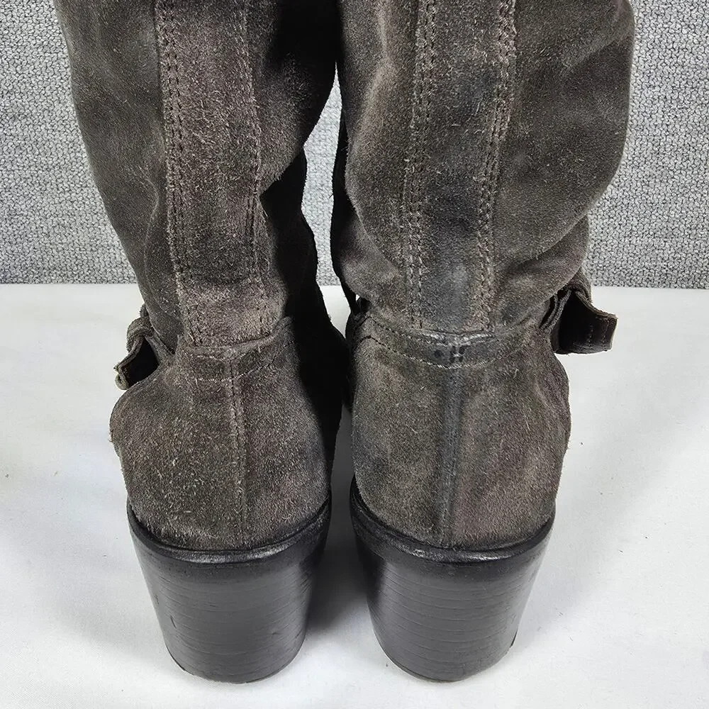 AGL GRAY SUEDE TALL RIDING BOOTS SIZE 36 EU / US 6 BUCKLE HEEL MINIMALIST CHIC